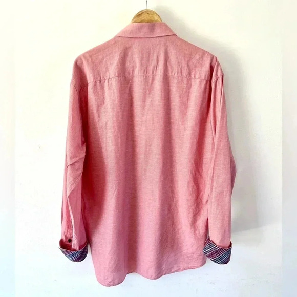 Jared Lang Red & White Small Gingham Print Button Down Flip Cuff Dress Shirt 2XL - Picture 6 of 10